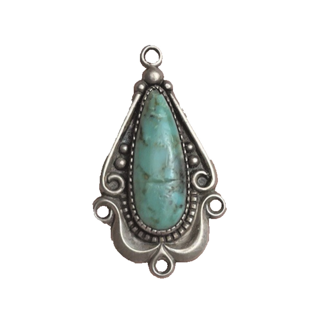 Vintage Native American Bell Trading Post Turquoise Sterling Silver Pendant 50s